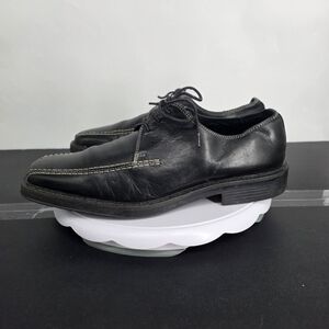 Robert Wayne Black Leather Lace-Up Shoes Men's US 12 Square Toe Derby Oxford